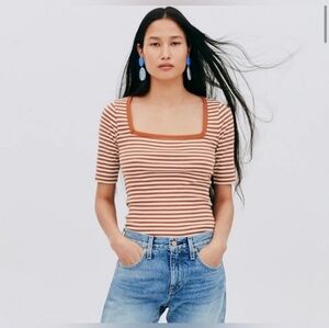 J. Crew Orange and White Striped Top